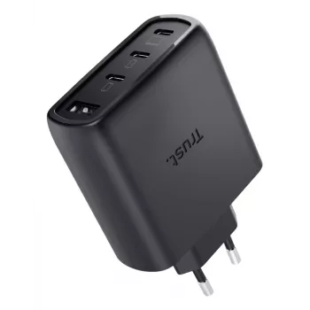 Caricabatterie rapido AC TRUST Maxo 65W per interni, 3× USB-C, max 20V, cavo 2 m, nero