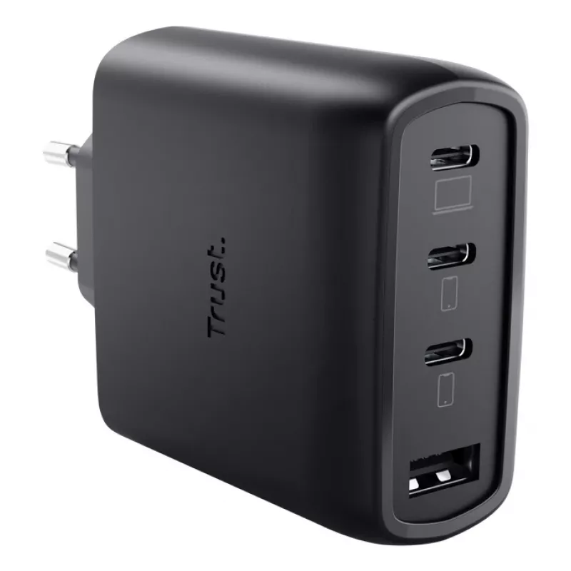Caricabatterie rapido AC TRUST Maxo 65W per interni, 3× USB-C, max 20V, cavo 2 m, nero