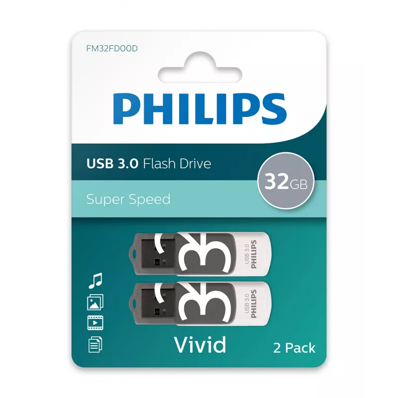 Philips FM32FD00D/00 Vivid Edition chiavetta USB 32 GB, USB 3.0, Shadow Grey, confezione da 2