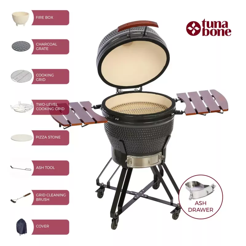 TunaBone Kamado Pro griglia da 22 pollici, taglia M, grigio scuro