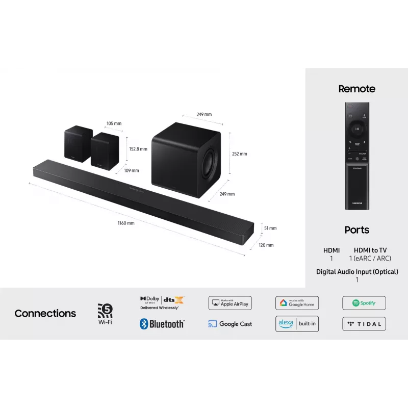 Samsung Q-Series QS750F Soundbar 5.1.2ch con subwoofer e diffusori posteriori (2025)