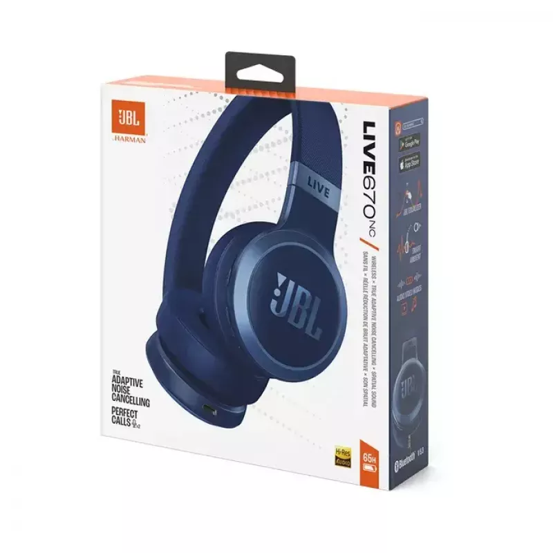 Cuffie JBL Live 670NC headset wireless con archetto chiamate/musica Bluetooth blu