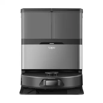 Robot aspirapolvere TP-Link Tapo RV50 Pro Omni — contenitore polvere 0,28 L, batteria 5200 mAh, base con serbatoio polvere 3 L