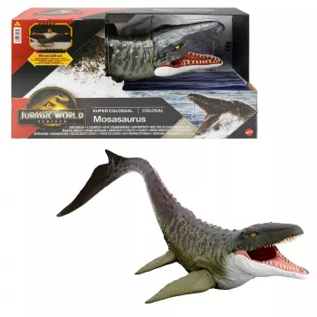 Jurassic World Rebirth Super Colossal Mosasaurus action figure, dinosauro giocattolo