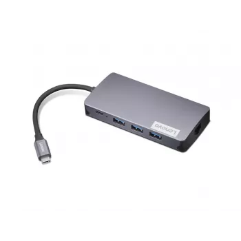 Adattatore docking Lenovo GX91M73946 USB-C con filo, 100 W, HDMI, VGA, 3x USB-A, lettore schede SD, Gigabit Ethernet, 4K@30Hz, grigio