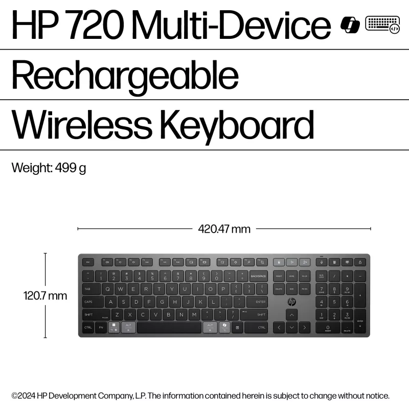 HP 720 tastiera wireless multi-dispositivo ricaricabile