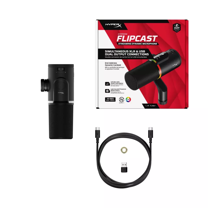 HyperX FlipCast – microfono dinamico USB/XLR (nero), microfono dinamico, -10 dB, 20 - 20000 Hz, 0,05 %, 1 Ω, 192 kHz