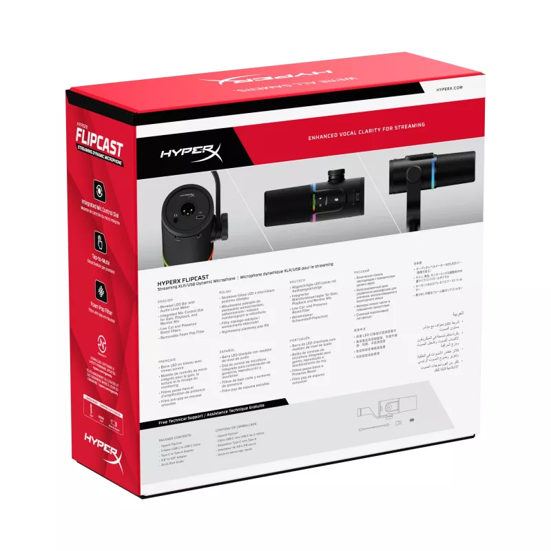 HyperX FlipCast – microfono dinamico USB/XLR (nero), microfono dinamico, -10 dB, 20 - 20000 Hz, 0,05 %, 1 Ω, 192 kHz