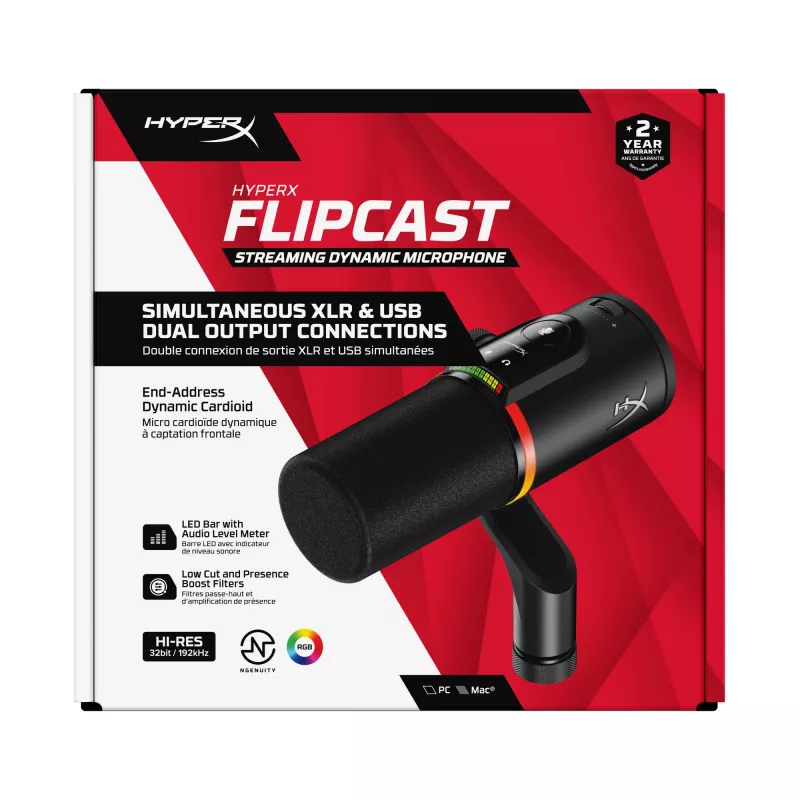 HyperX FlipCast – microfono dinamico USB/XLR (nero), microfono dinamico, -10 dB, 20 - 20000 Hz, 0,05 %, 1 Ω, 192 kHz