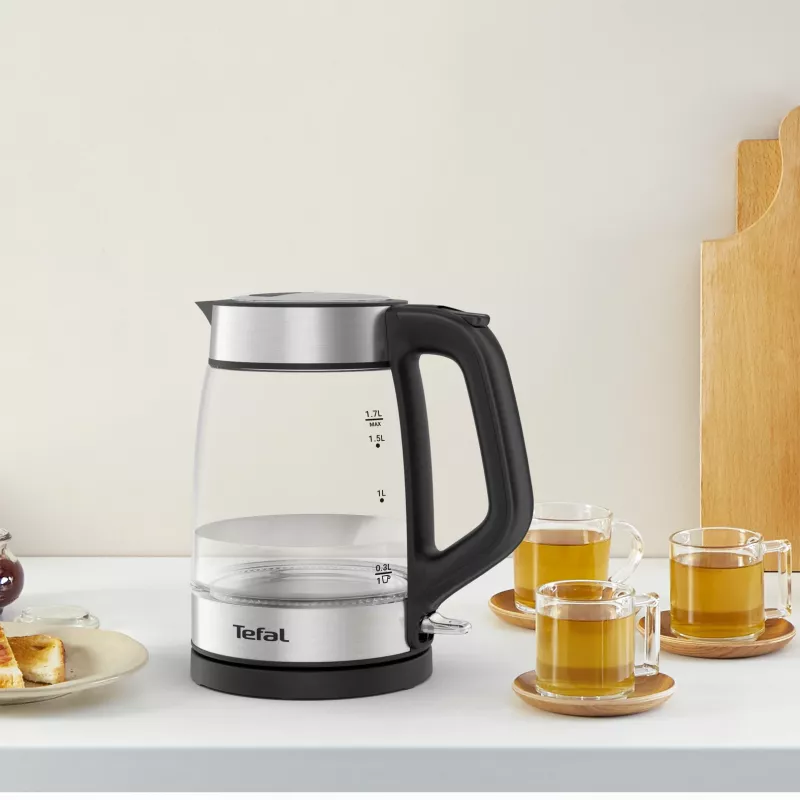 Bollitore in vetro Tefal KI605830 bollitore elettrico 1,7 L 2200 W nero, argento, trasparente