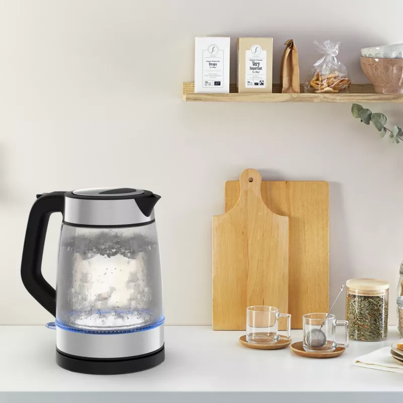 Bollitore in vetro Tefal KI605830 bollitore elettrico 1,7 L 2200 W nero, argento, trasparente