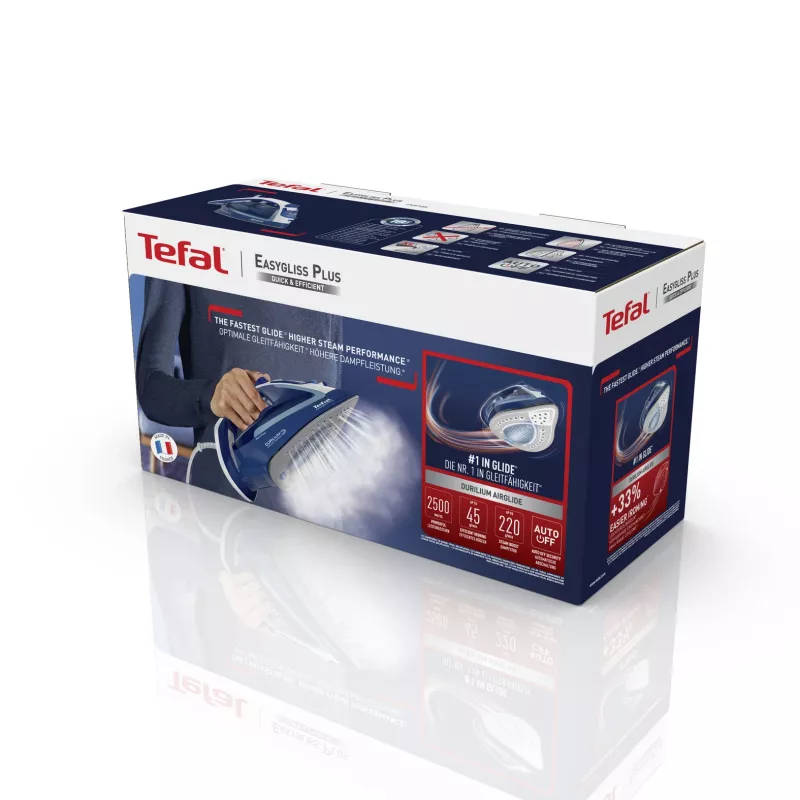 Tefal EasyGliss Plus FV5735 Ferro da stiro a secco e a vapore suola Durilium 2500 W blu, bianco