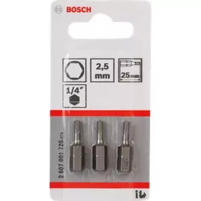 Bosch inserto esagonale 2,5 mm extra duro, 3 pz. (2607001720)