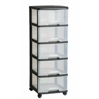 Unità a cassetti contenitore Curver 0806770146 – 5 cassetti, 20 L ciascuno, nero/trasparente, 37×39×100 cm