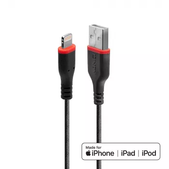 Lindy cavo rinforzato da 1 m USB Type-A a Lightning, 1 m, Lightning, USB A, connettore maschio, connettore maschio, nero