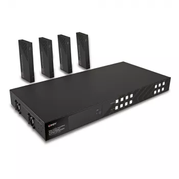 Lindy 150m Cat.6 4x4 HDMI 4K60 HDBaseT Matrix Extender, 3840 x 2160 pixel, trasmettitore e ricevitore AV, 150 m, con filo, nero, HDCP