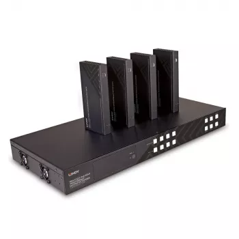 Lindy 150m Cat.6 4x4 HDMI 4K60 HDBaseT Matrix Extender, 3840 x 2160 pixel, trasmettitore e ricevitore AV, 150 m, con filo, nero, HDCP