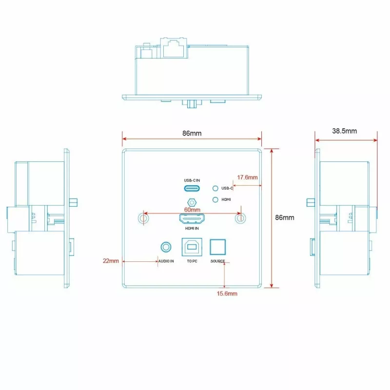 Lindy 150m Cat.6 HDMI 4K60 e Type-C HDBaseT UK presa a muro KVM Extender, trasmettitore