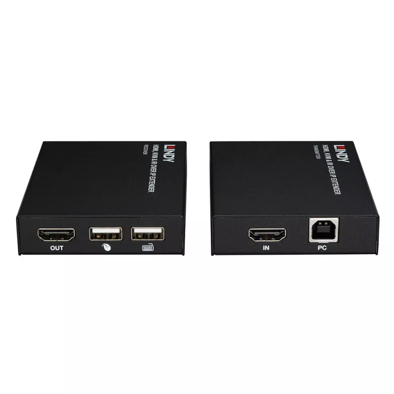 Lindy HDMI, KVM e IR over IP Extender, trasmettitore e ricevitore, con filo, 150 m, Cat5e, Cat6, nero, metallo