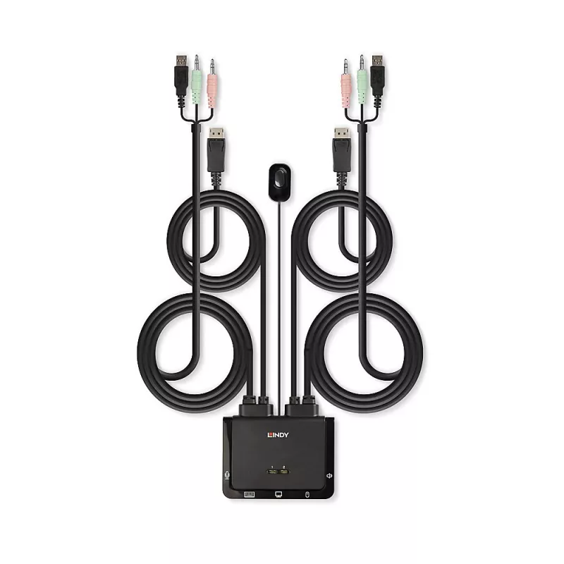 Lindy KVM Switch a cavo 2 porte DisplayPort 1.2, USB 2.0 e audio