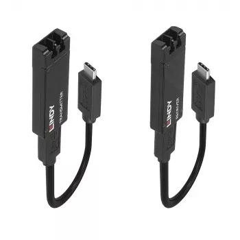 Lindy 100m Fibre Optic USB 3.2 Type-C Extender, trasmettitore e ricevitore di rete, 100 m, 10000 Mbit/s, fibra, USB 3.2 Gen 1 (3.1 Gen 1) Type-C, nero