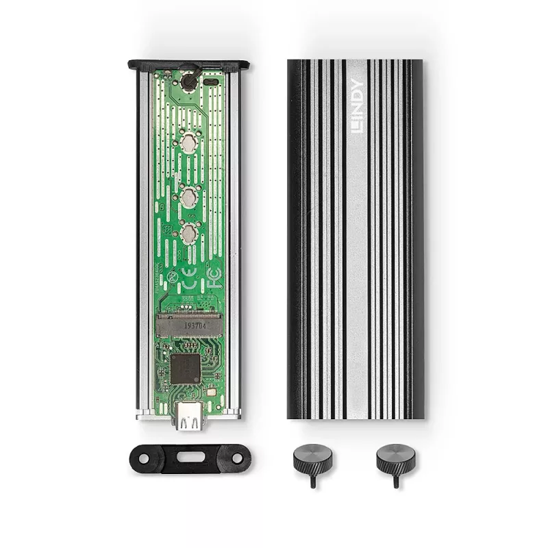 Lindy case per SSD NVMe M.2 USB 3.2 Gen 2 x2, case per SSD, M.2, PCI Express, 20 Gbit/s, porta USB, argento