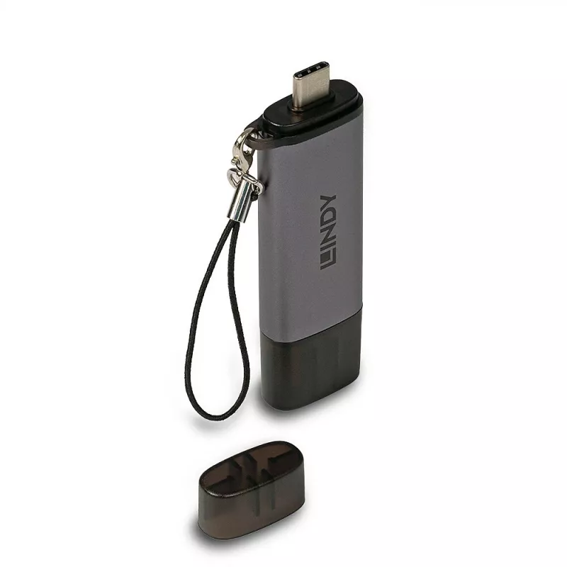 Lindy lettore di schede SD/MicroSD USB 3.2 Type-C e A, MiniSD, SD, nero, grigio, 5000 Mbit/s, USB 3.2 Gen 1 (3.1 Gen 1) Type-A/Type-C, 78,5 mm, 22,5 mm