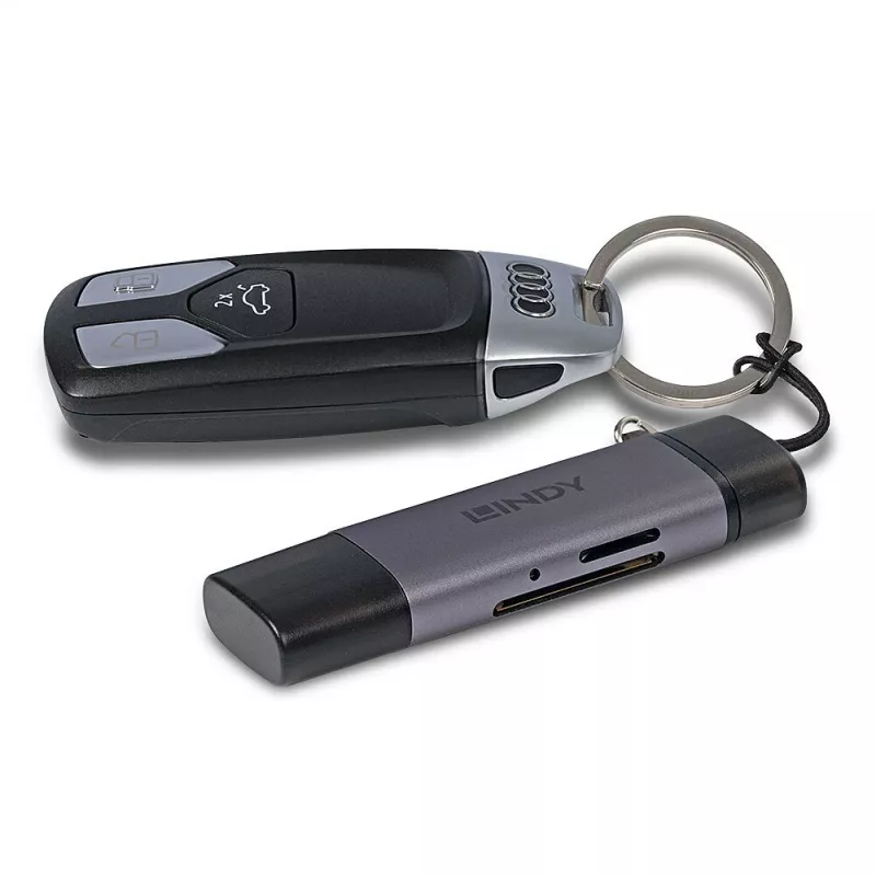 Lindy lettore di schede SD/MicroSD USB 3.2 Type-C e A, MiniSD, SD, nero, grigio, 5000 Mbit/s, USB 3.2 Gen 1 (3.1 Gen 1) Type-A/Type-C, 78,5 mm, 22,5 mm