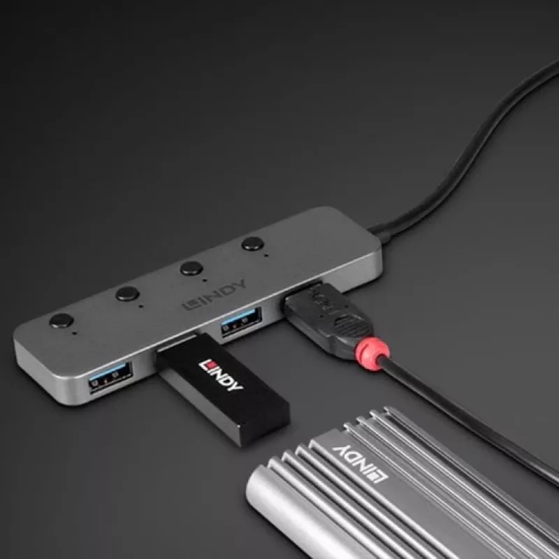 Lindy hub USB 3.2 Type-C a 4 porte con interruttori on/off