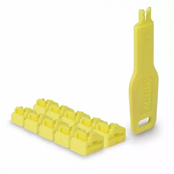 Lindy blocchi porte RJ45 gialli, 10x + 1 chiave, blocco porte + chiave, RJ-45, giallo, acrilonitrile-butadiene-stirene (ABS), 10 pz., sacchetto di plastica