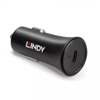 Lindy caricabatterie da auto USB Type-C PD single port, 27 W, auto, accendisigari, 12 V, 3 A, nero