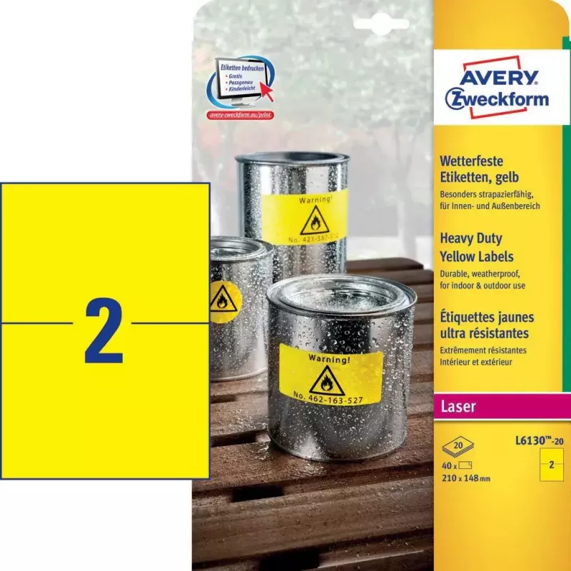 Etichetta autoadesiva Avery L6130-20 rettangolare giallo