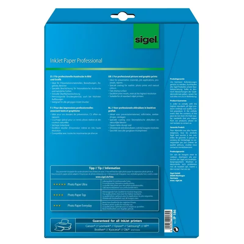Carta per stampante A4 Sigel IP186 opaca 25 fogli bianco