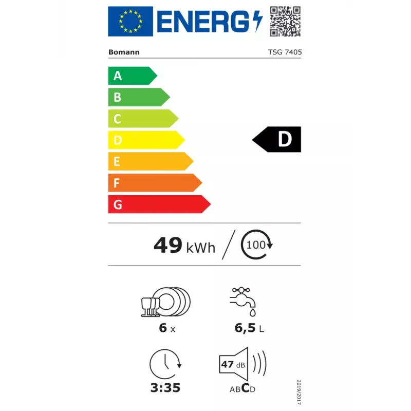 Lavastoviglie da tavolo BOMANN TSG 7405, 6 coperti, 47 dB, 5 programmi, full size