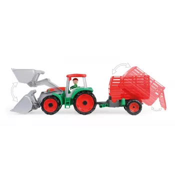 Trattore giocattolo con rimorchio per fieno Lena Truxx 04428 confezione aperta – set giocattolo in plastica