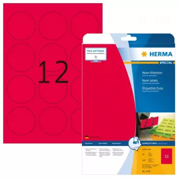Etichette adesive per stampante HERMA etichette neon A4 Ø 60 mm rotonde rosso brillante