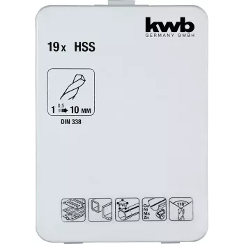 Set di punte KWB 421856 19 pezzi punte elicoidali 1,0 - 10 mm