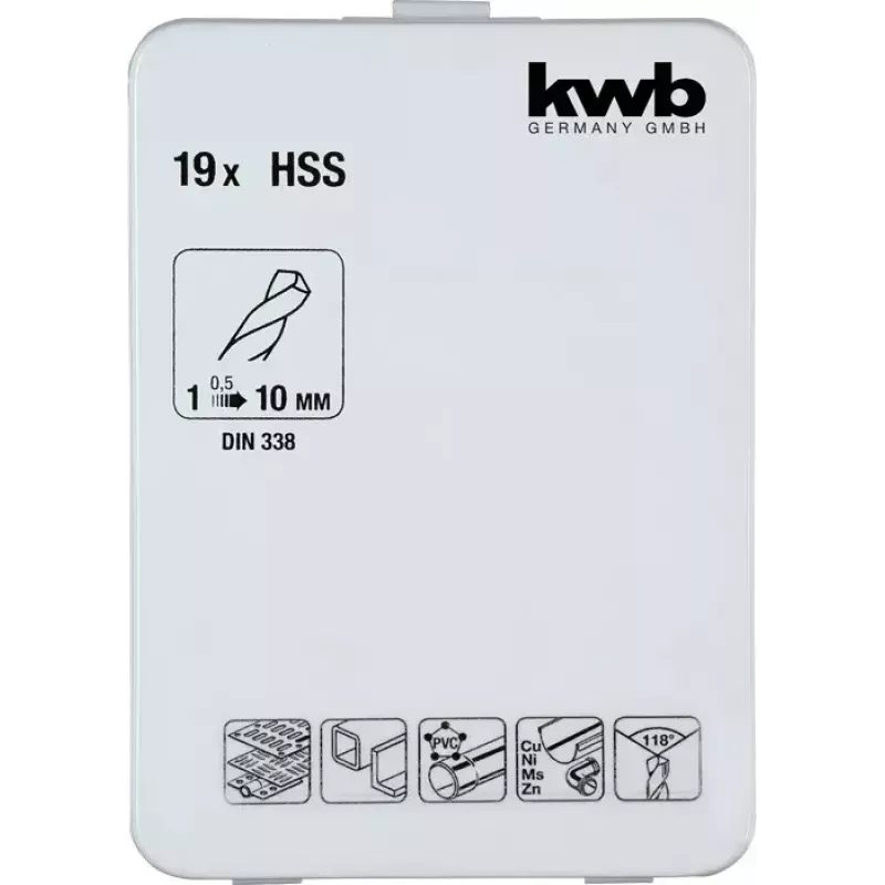 Set di punte KWB 421856 19 pezzi punte elicoidali 1,0 - 10 mm