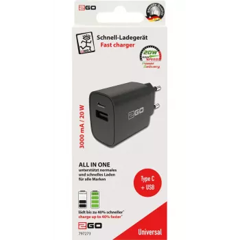 Caricabatterie mobile 2GO 797273 universale nero ricarica rapida AC