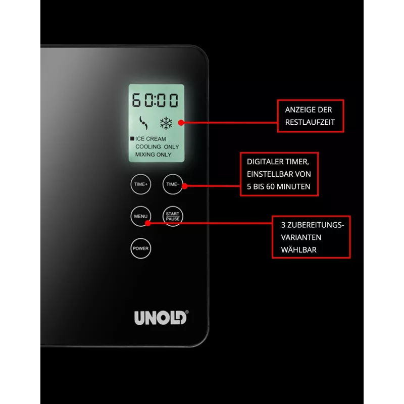 Unold 48845 gelatiera con compressore 2 L 180 W nero, acciaio inox