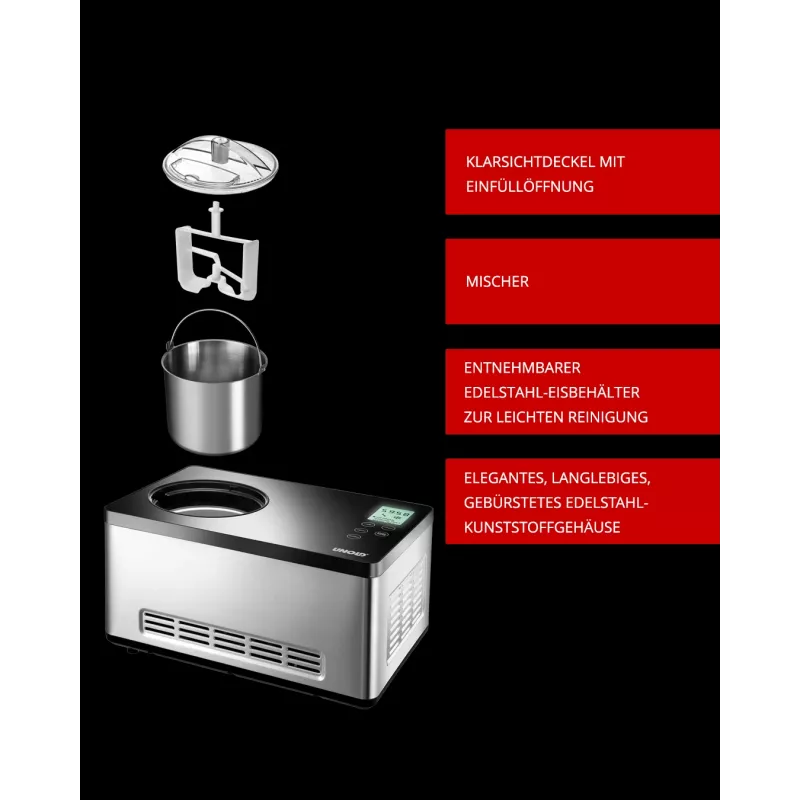 Unold 48845 gelatiera con compressore 2 L 180 W nero, acciaio inox
