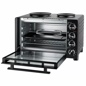 Unold Small kitchen all in one, piano cottura a libera installazione, nero, manopola, nero, metallo, vetro