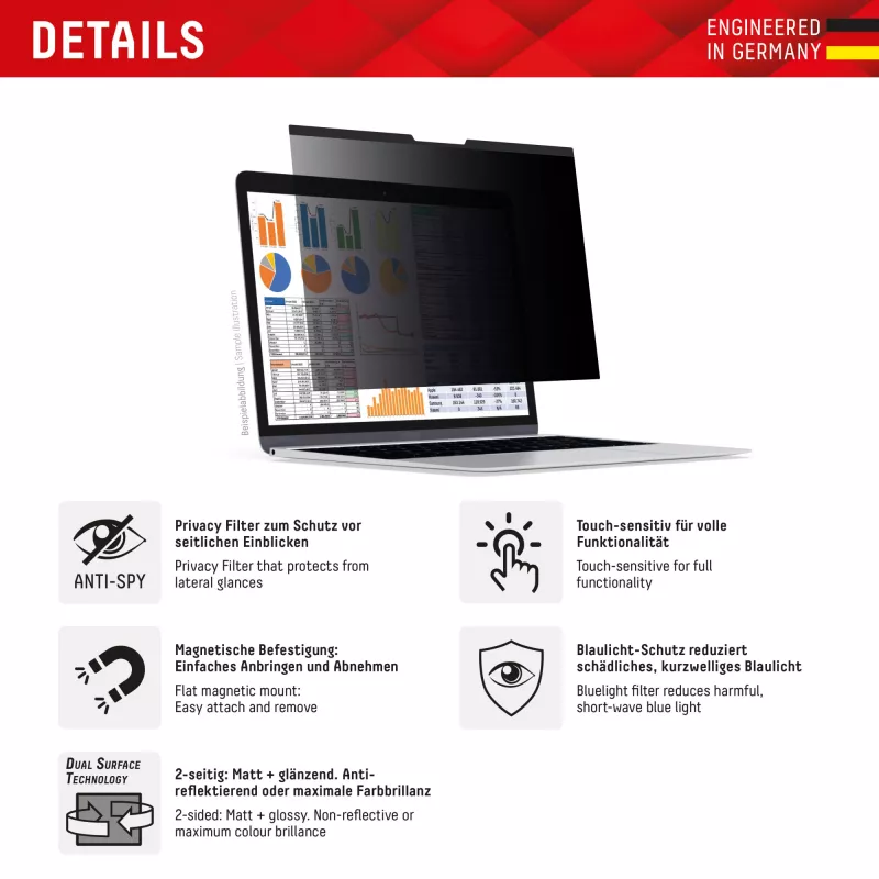 Filtro privacy magnetico a 2 vie Displex PRIVACY SAFE per laptop/notebook 14'' (16:10)