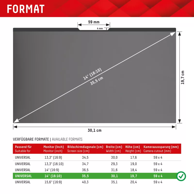 Filtro privacy magnetico a 2 vie Displex PRIVACY SAFE per laptop/notebook 14'' (16:10)