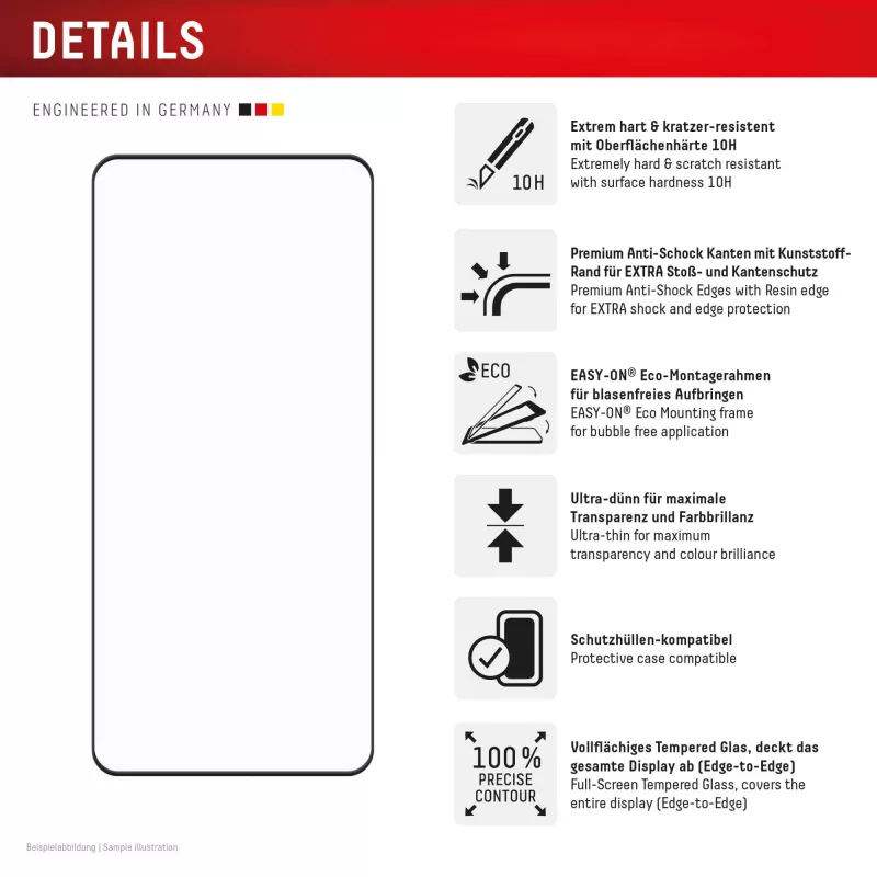 Displex Premium vetro protettivo per display (Full Cover, 10H) per Xiaomi Redmi Note 13 Pro+/Note 14 Pro(+), cornice di montaggio Eco, Full Cover