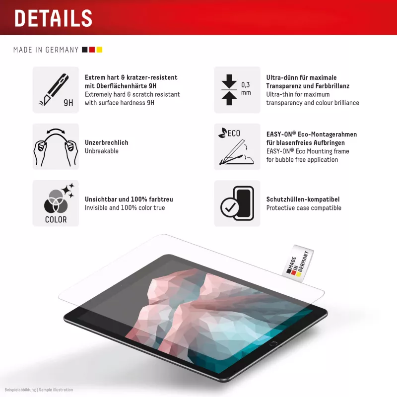 Vetro per tablet Displex (9H) per Samsung Galaxy Tab S11, cornice di montaggio Eco, infrangibile