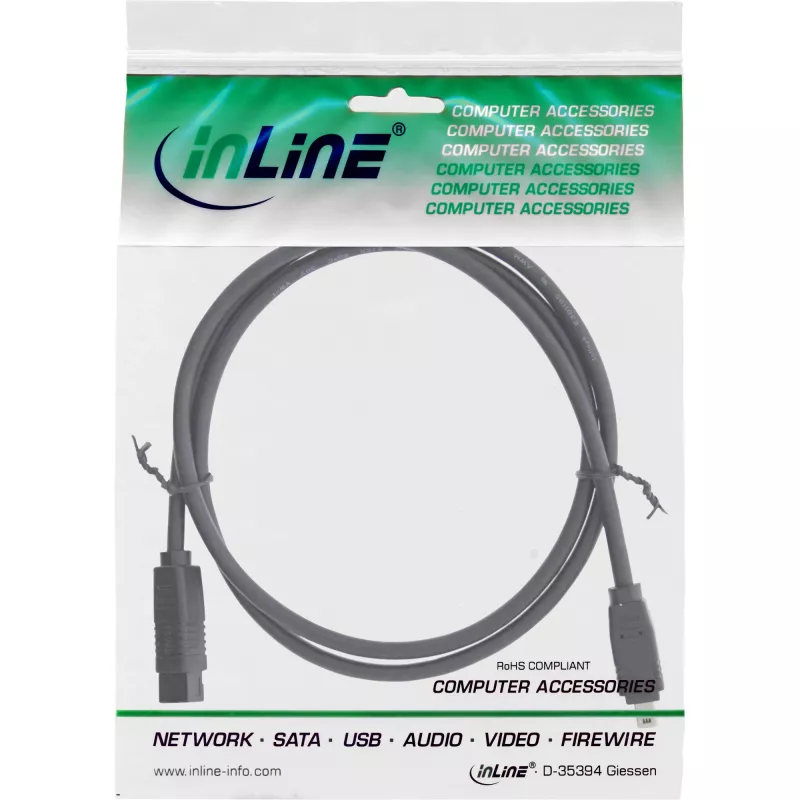 InLine Cavo FireWire 400 su 800 1394b (connettore maschio 4/9-Pin, 1,8 m), nero