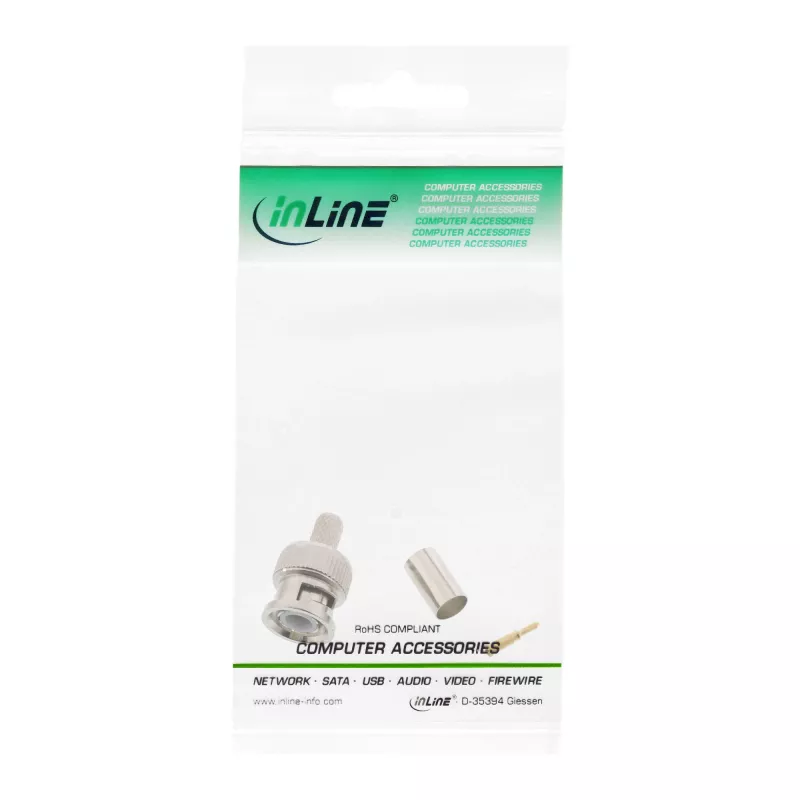 InLine Connettore maschio BNC a crimpare per cavi video RG59, bronzo, 7 g, 70 mm, 123 mm, 15 mm, 9 g