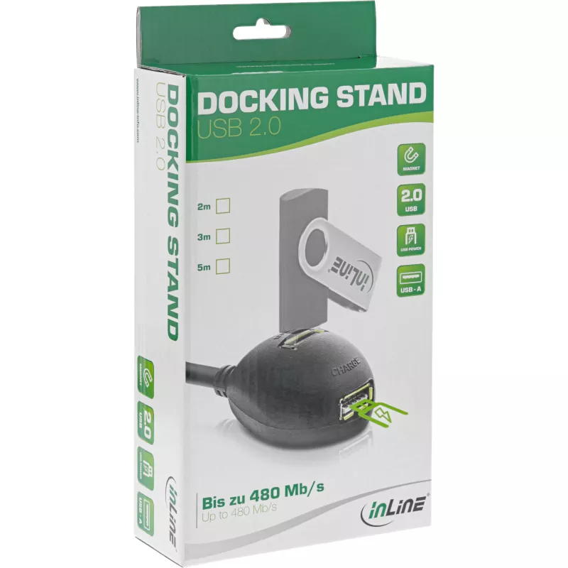 InLine Cavo USB 2.0 Type-A connettore maschio / connettore femmina, con base, nero, 2 m