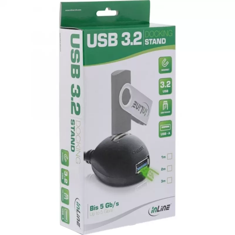 InLine Cavo USB 3.2 Gen.1 USB Type-A M / A F + alimentazione, con supporto, nero, 2 m
